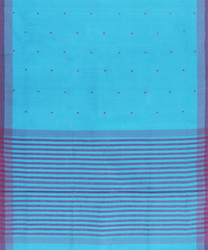 Sky blue pink cotton handwoven angara saree