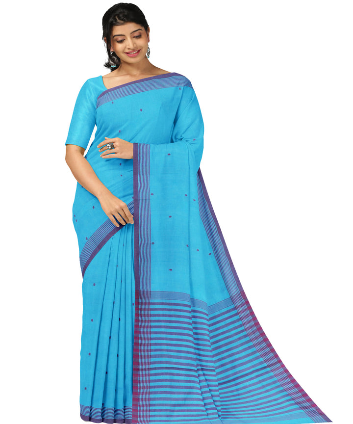 Sky blue pink cotton handwoven angara saree