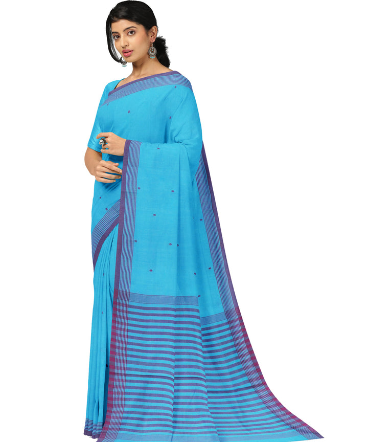 Sky blue pink cotton handwoven angara saree