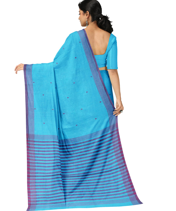 Sky blue pink cotton handwoven angara saree