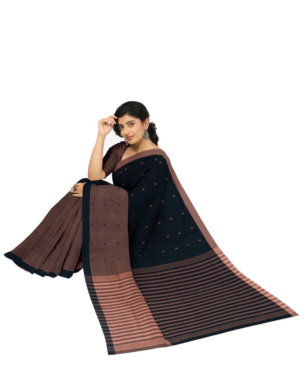 Brown black cotton handwoven angara saree