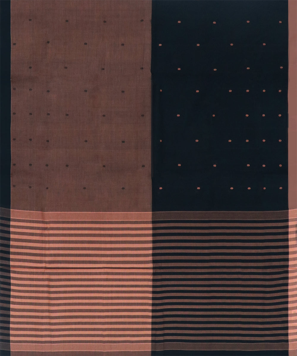 Brown black cotton handwoven angara saree