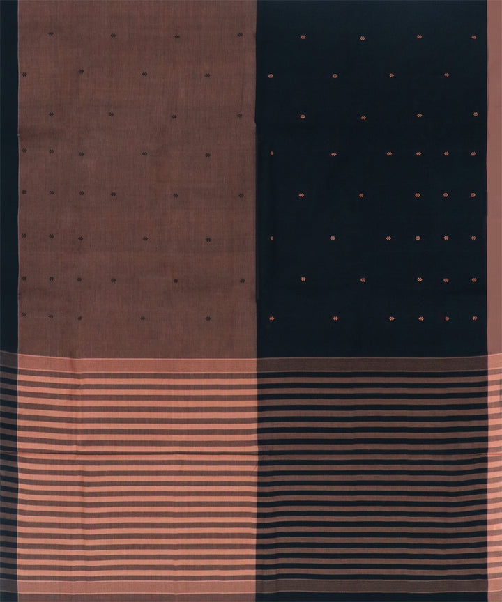Brown black cotton handwoven angara saree