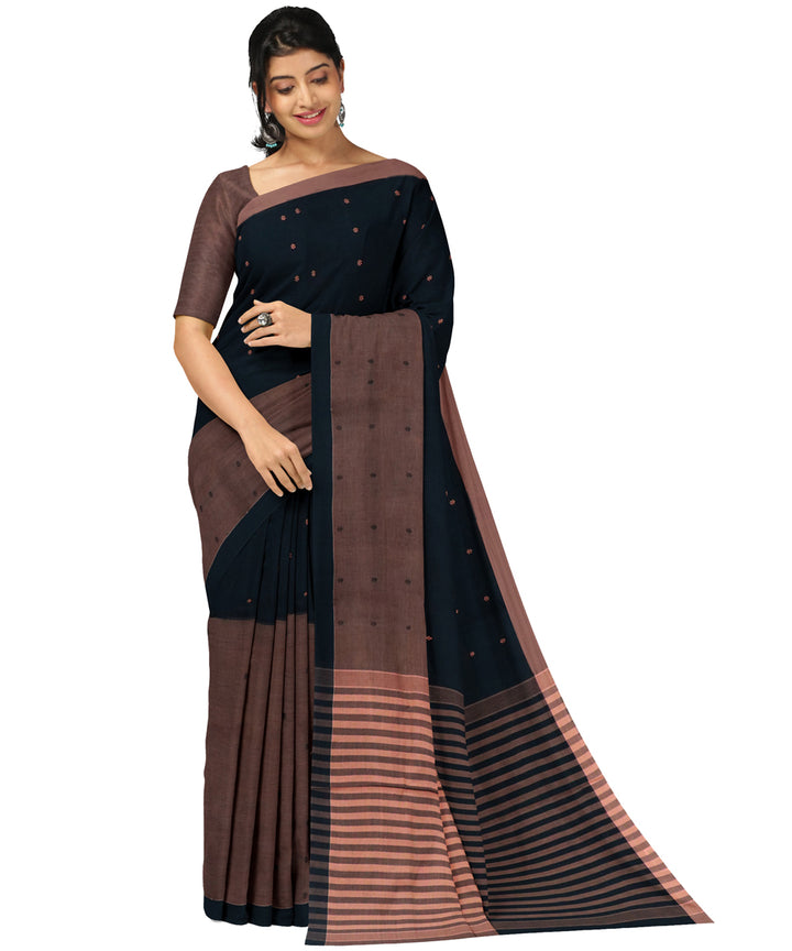 Brown black cotton handwoven angara saree
