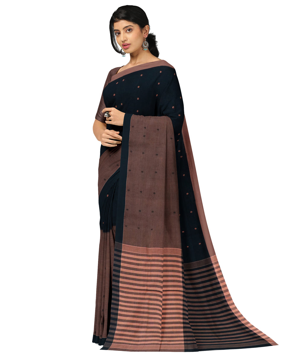 Brown black cotton handwoven angara saree