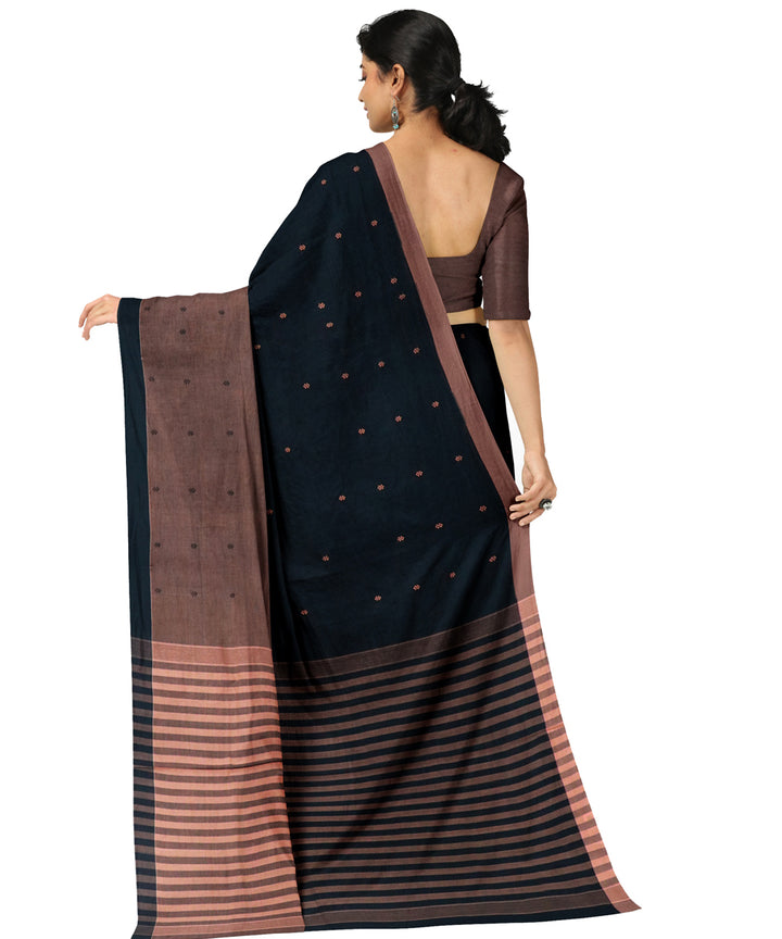 Brown black cotton handwoven angara saree