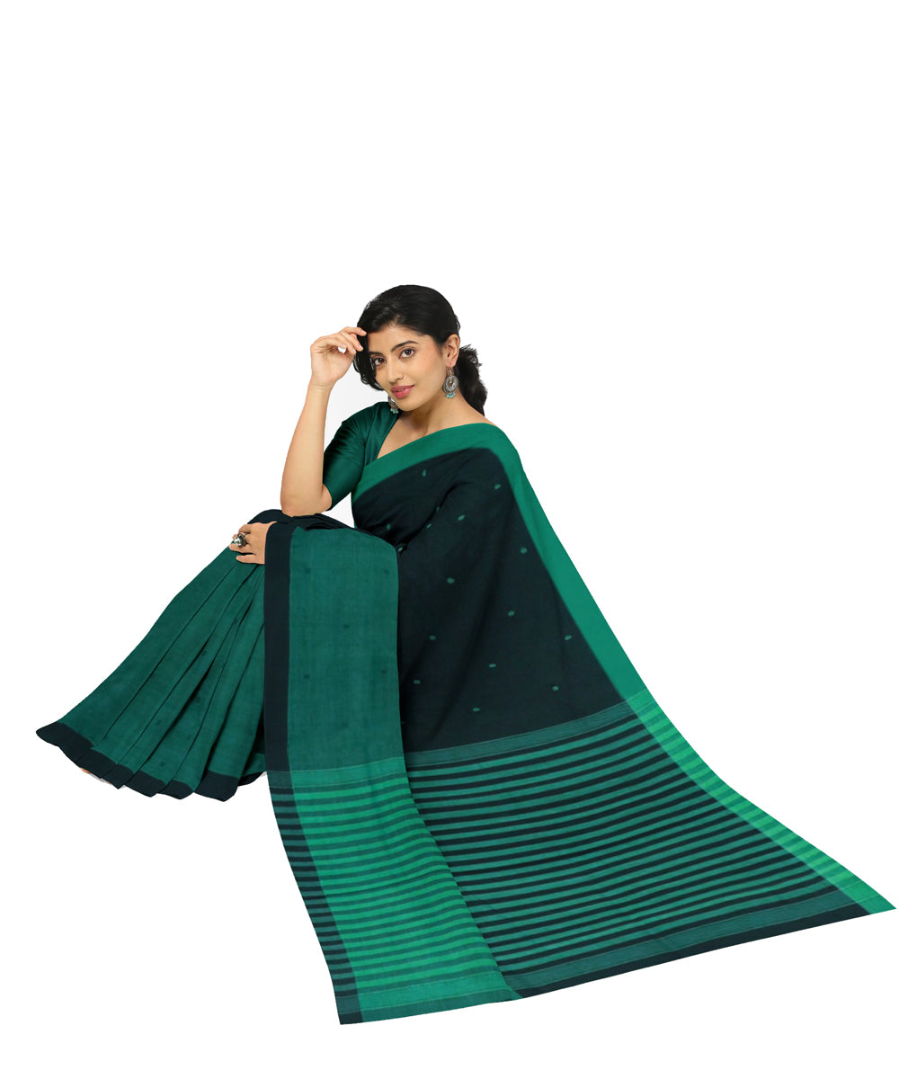 Light green black cotton handwoven angara saree