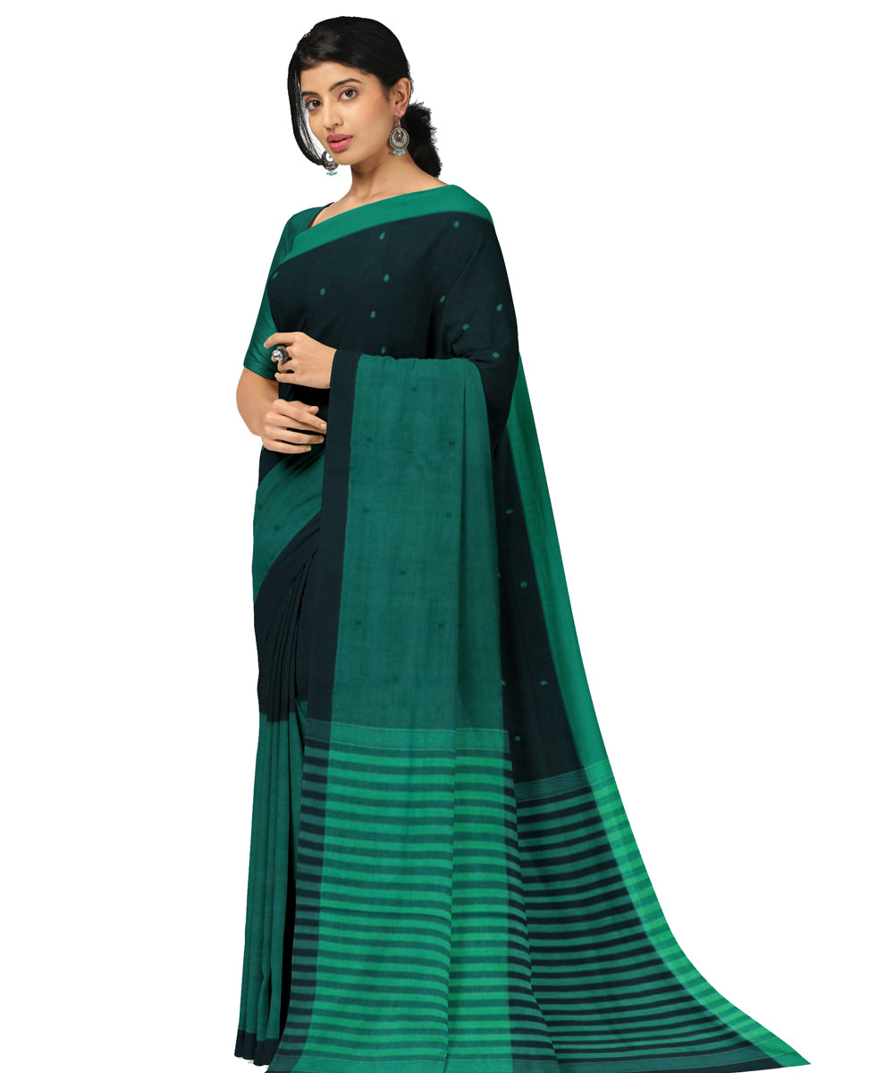 Light green black cotton handwoven angara saree
