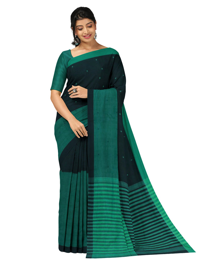 Light green black cotton handwoven angara saree