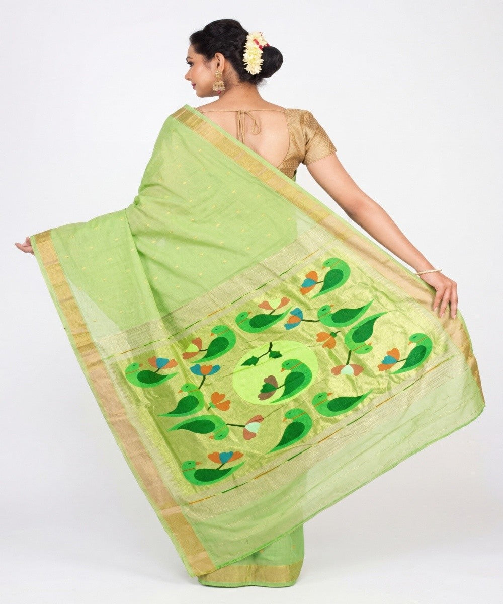 Pista Green Cotton Handloom Paithani Saree