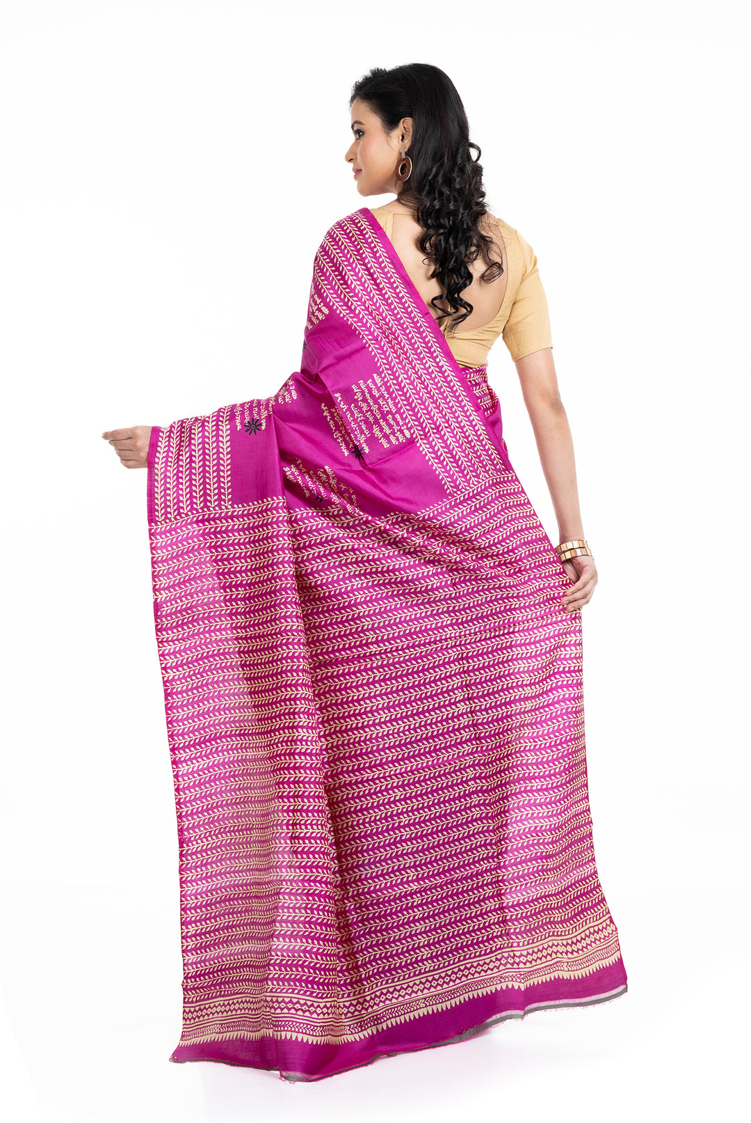 Tantuja Pink Block Print Silk Saree