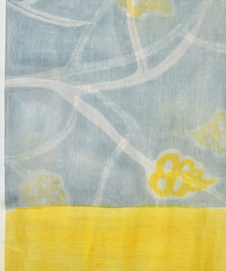 Light grey yellow cotton handloom saree