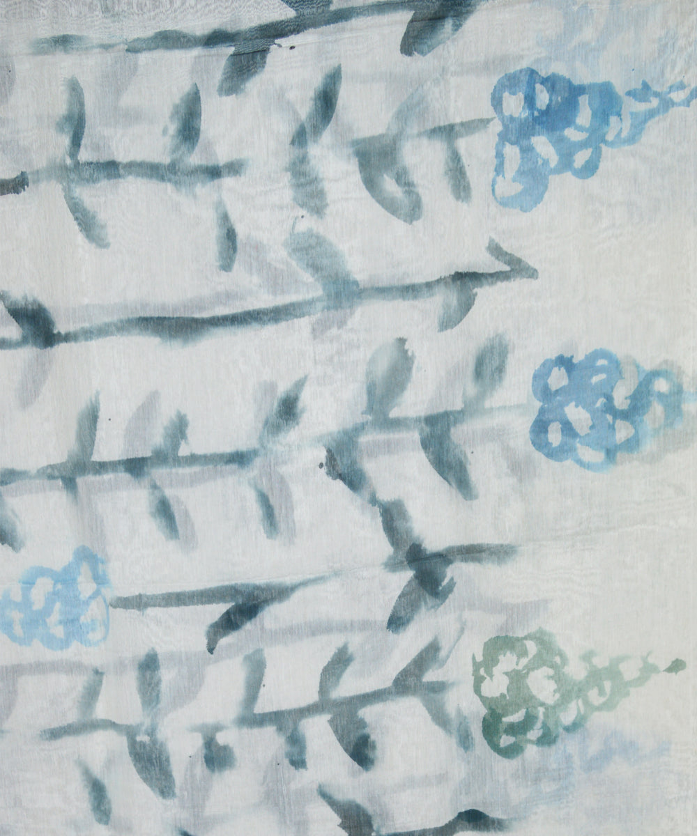 Sky blue off white cotton handloom saree