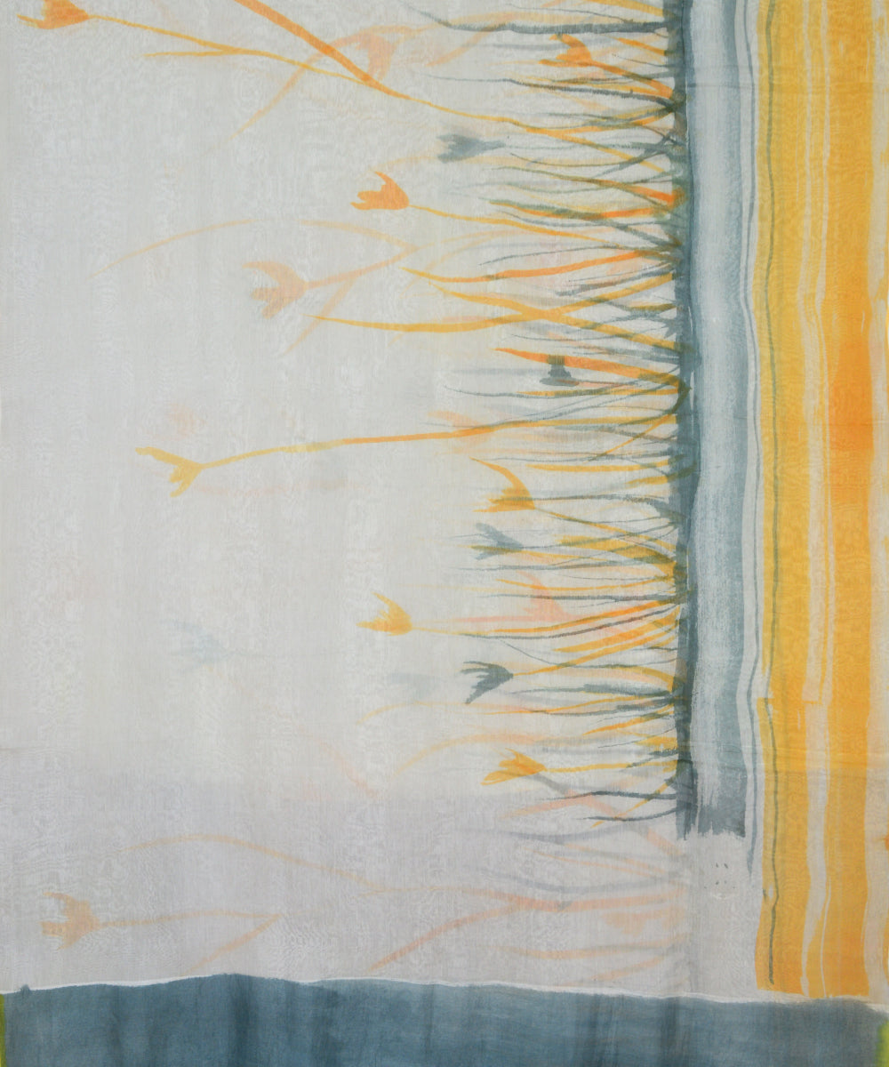 Off white yellow cotton handloom saree