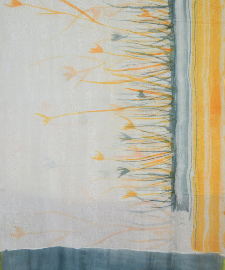 Off white yellow cotton handloom saree