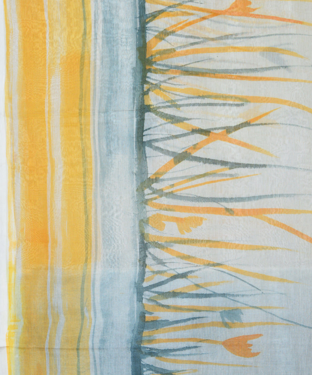Off white yellow cotton handloom saree