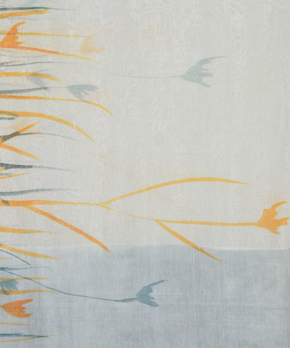 Off white yellow cotton handloom saree