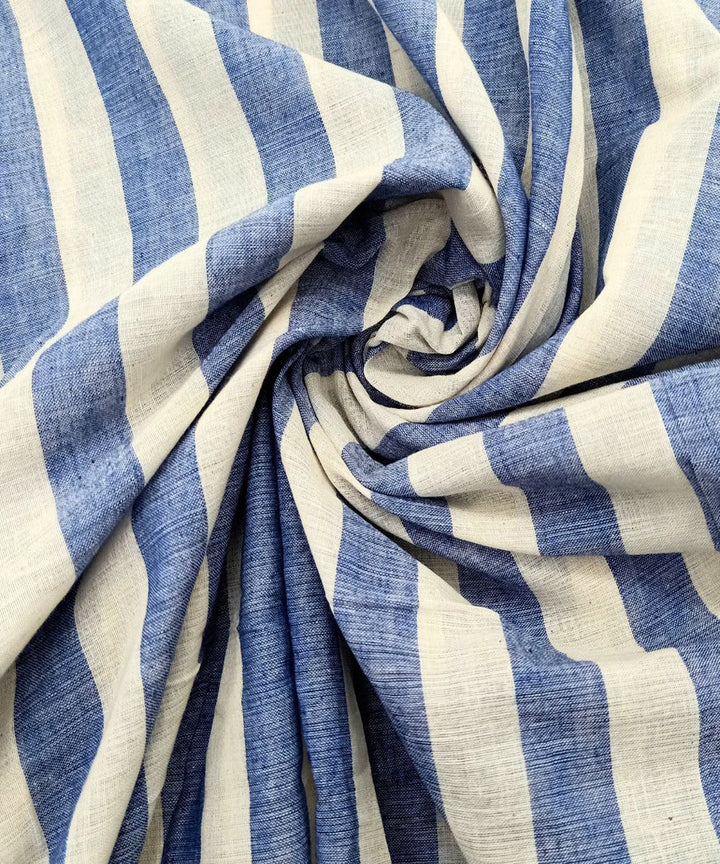 White blue stripe handwoven cotton fabric