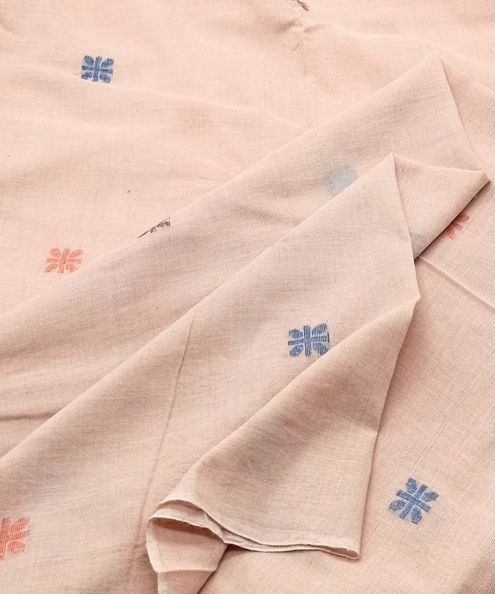 Peachmulticolour buti handwoven cotton jamdani fabric