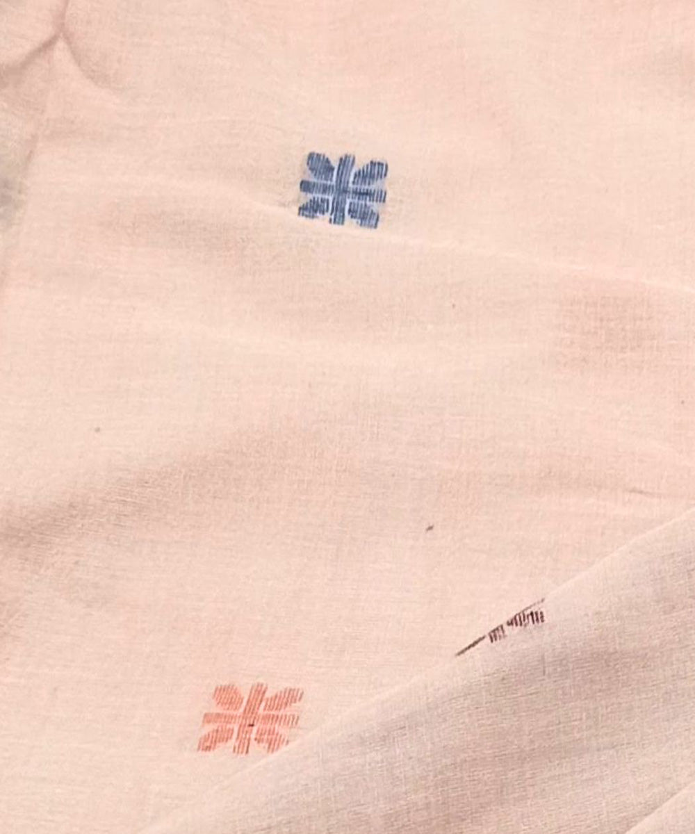 Peachmulticolour buti handwoven cotton jamdani fabric