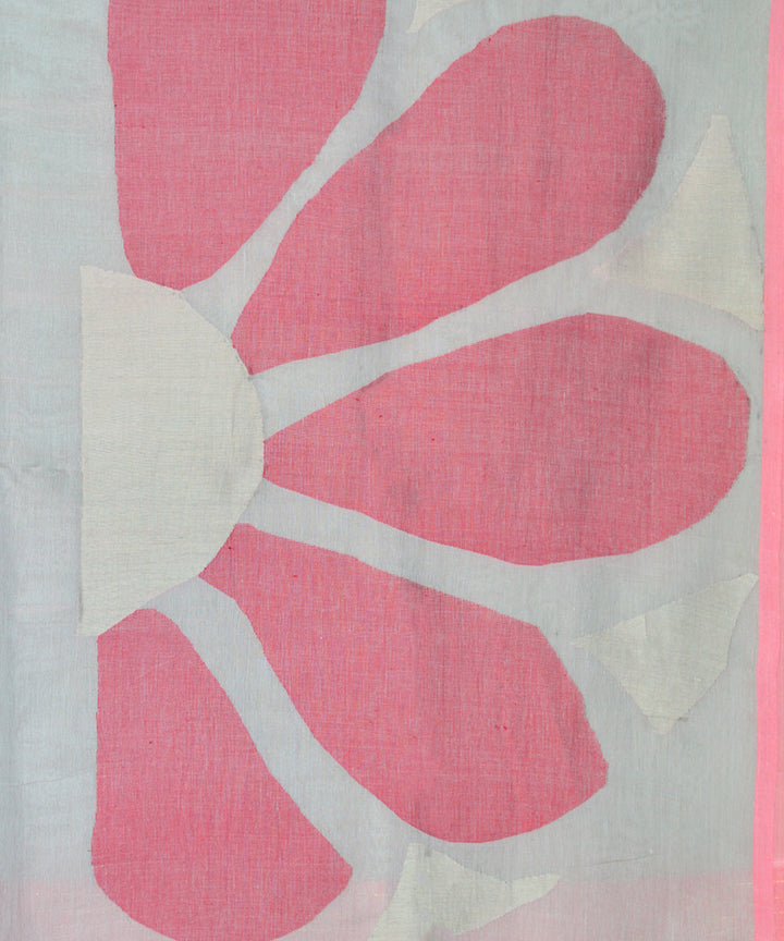 Pink light grey cotton handloom jamdani saree