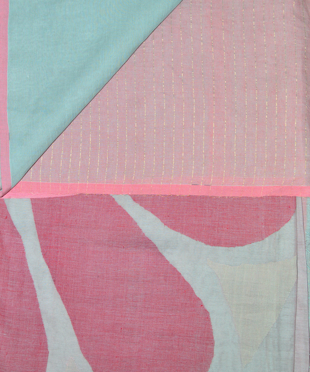 Pink light grey cotton handloom jamdani saree