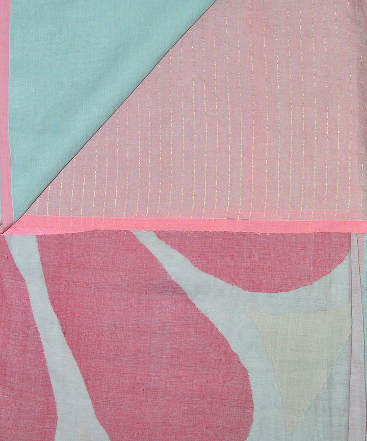 Pink light grey cotton handloom jamdani saree