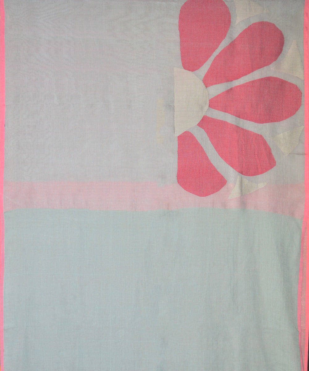 Pink light grey cotton handloom jamdani saree