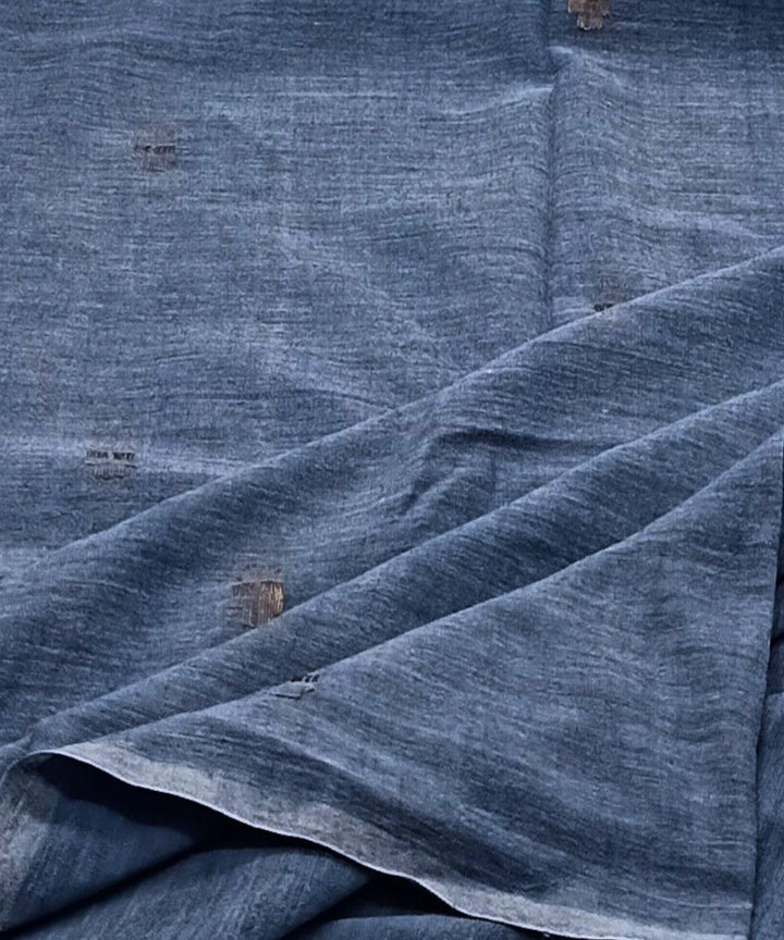 Navy blue yellow buti handwoven cotton jamdani fabric