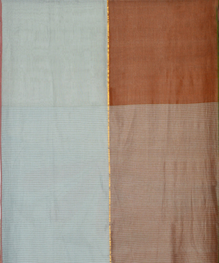Brown light grey cotton handloom jamdani saree