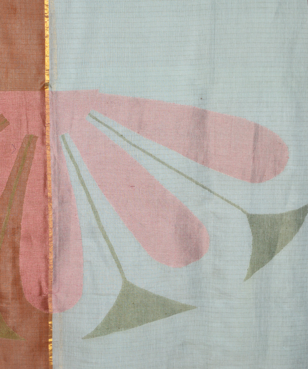 Brown light grey cotton handloom jamdani saree