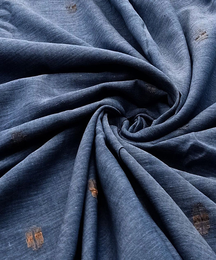 Navy blue yellow buti handwoven cotton jamdani fabric