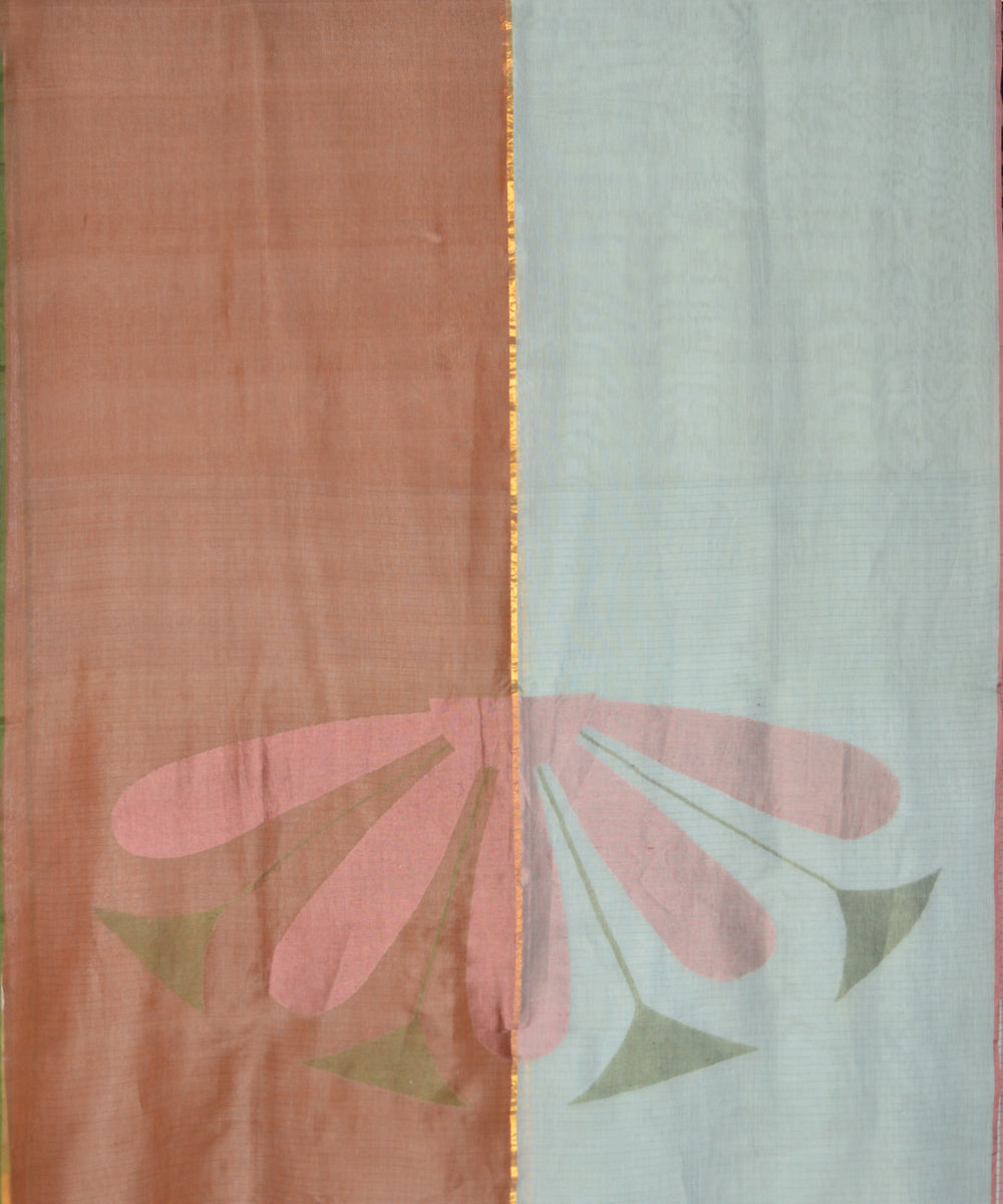 Brown light grey cotton handloom jamdani saree