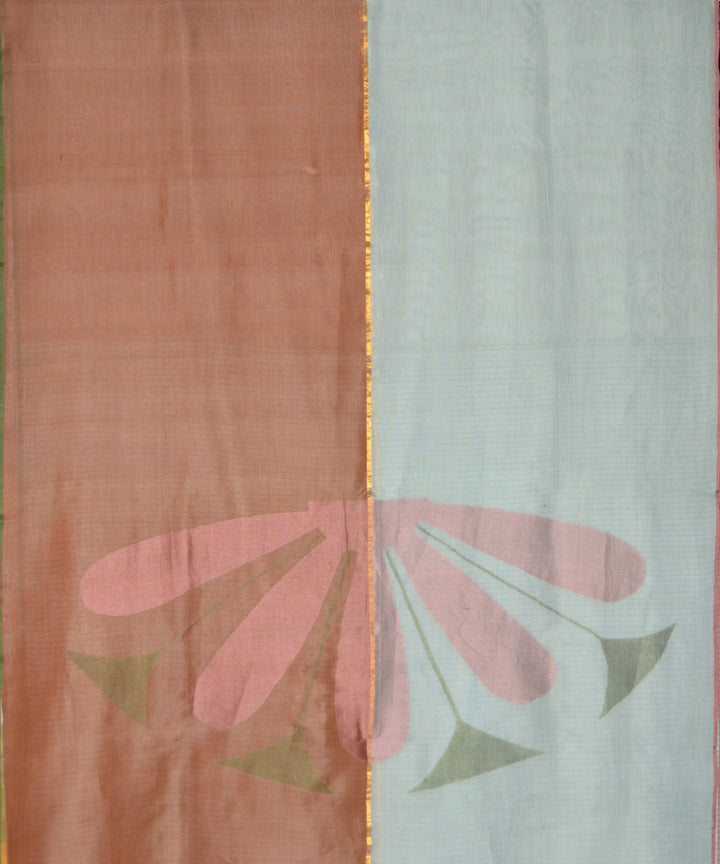 Brown light grey cotton handloom jamdani saree