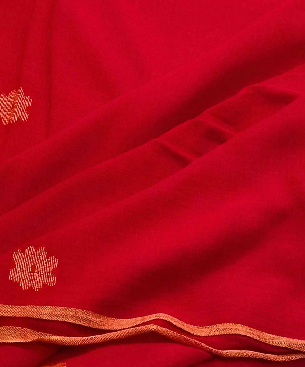 Red yellow buti handwoven cotton jamdani fabric