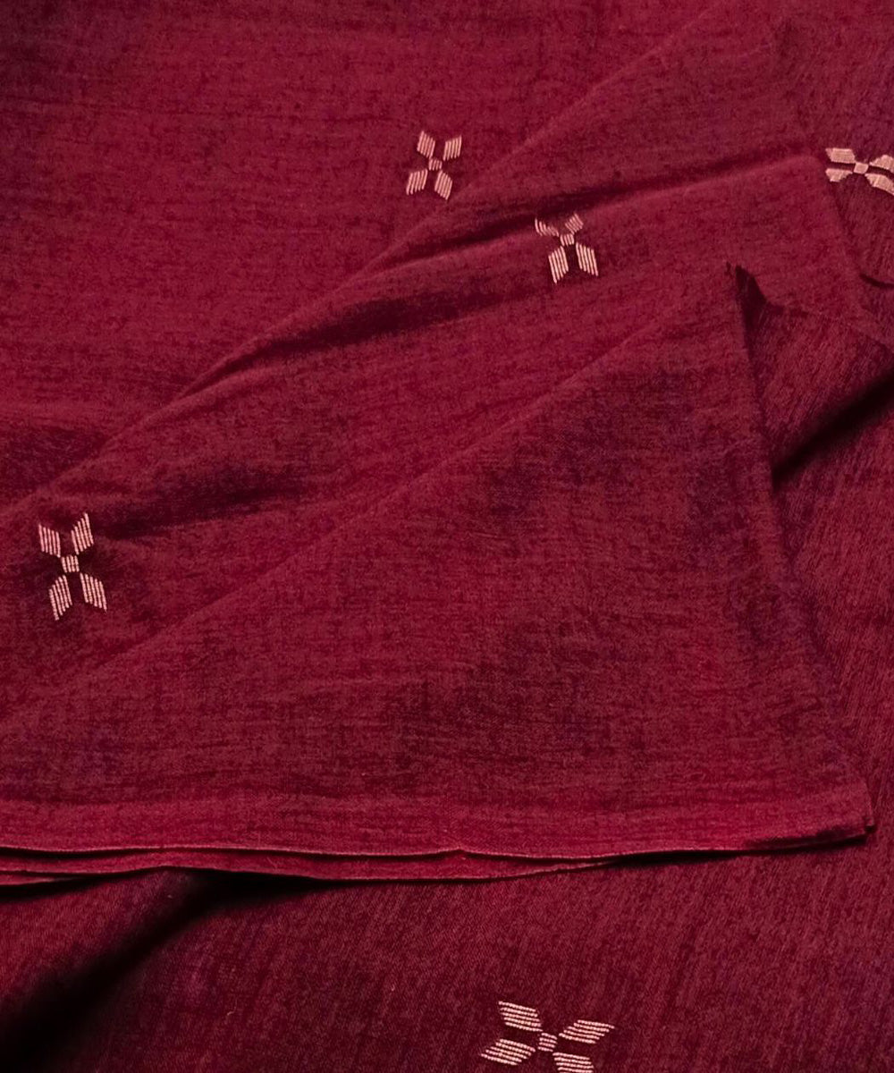 Maroon yellow buti handwoven cotton jamdani fabric