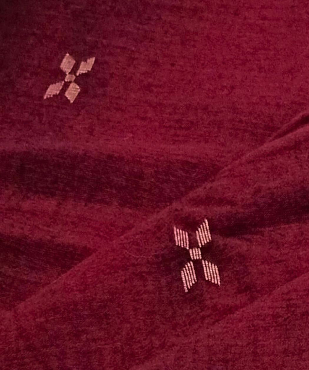 Maroon yellow buti handwoven cotton jamdani fabric