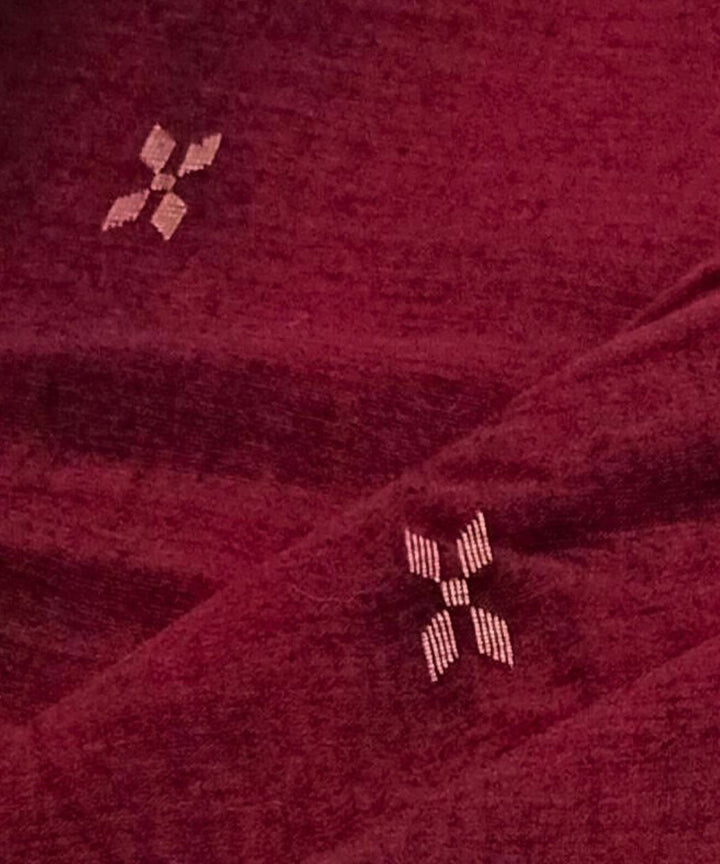 Maroon yellow buti handwoven cotton jamdani fabric