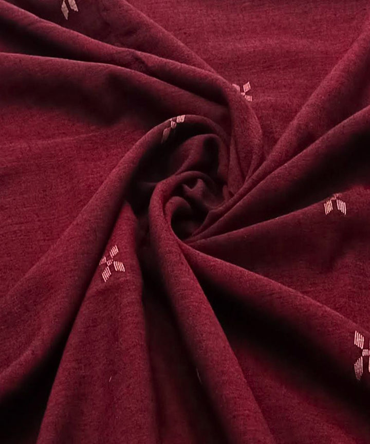 Maroon yellow buti handwoven cotton jamdani fabric