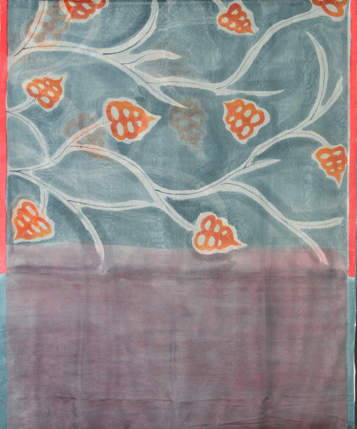 Light green orange cotton handloom saree