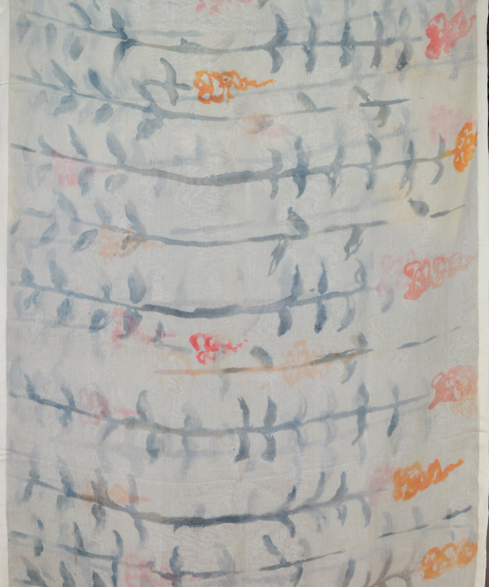 White orange cotton handloom saree