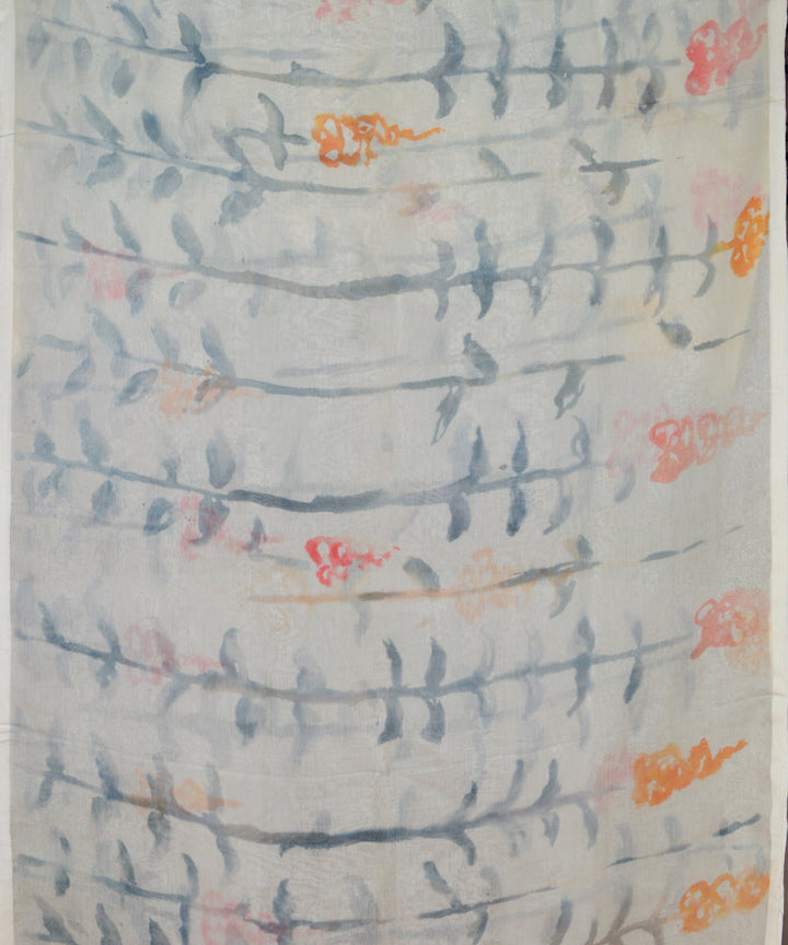White orange cotton handloom saree