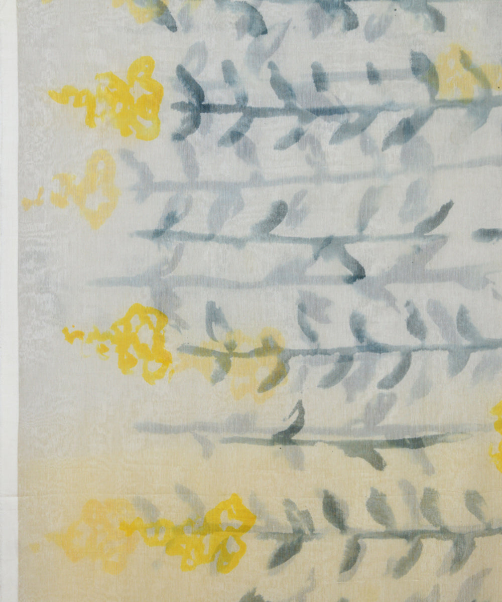 White yellow cotton handloom saree