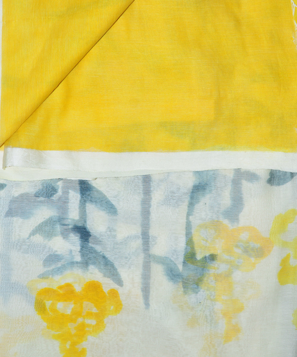 White yellow cotton handloom saree