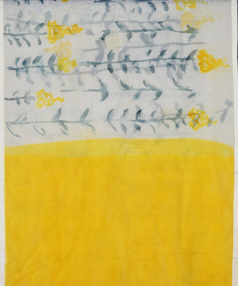 White yellow cotton handloom saree