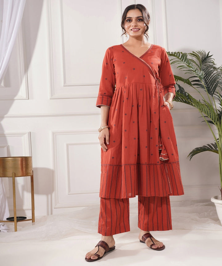 Raagini red cotton angrakha kurta set