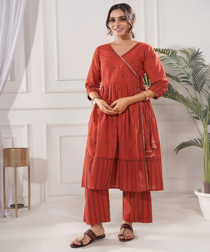 Raagini red cotton angrakha kurta set