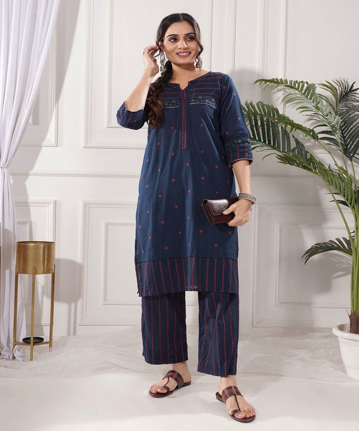 Neelam blue cotton kurta set