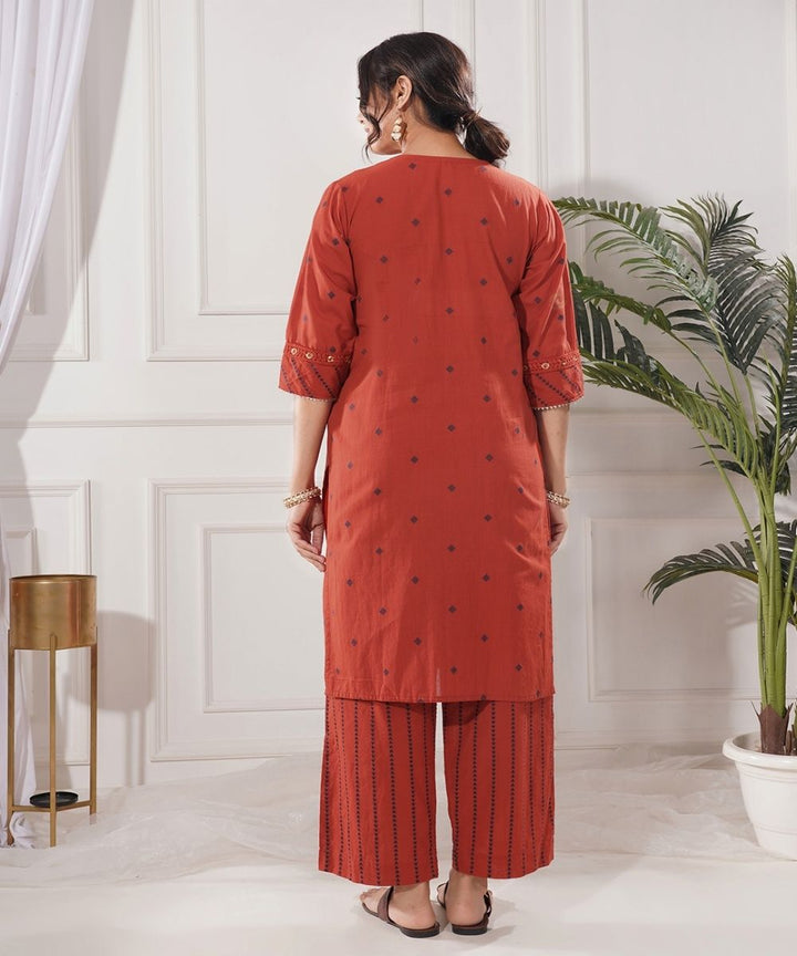 Pria red gold cotton kurta set