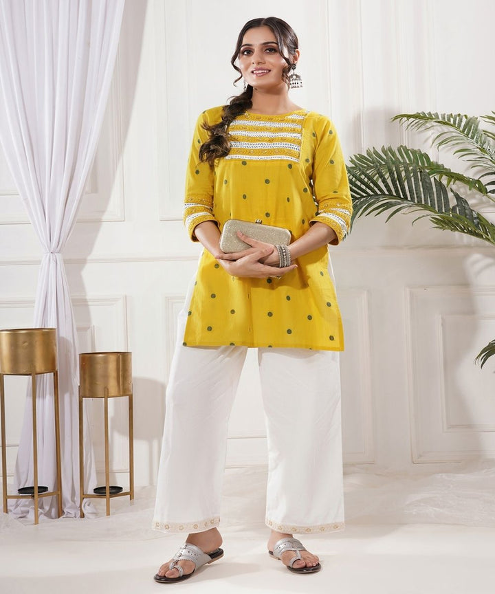 Pravira yellow cotton short kurta